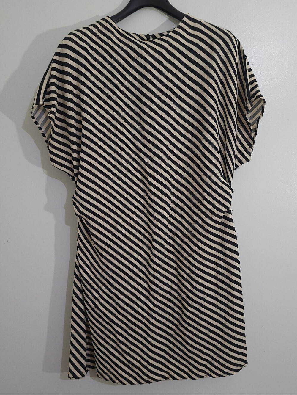 H&M Cream & Black Striped Draped Tapered-Waist Dress - Size L